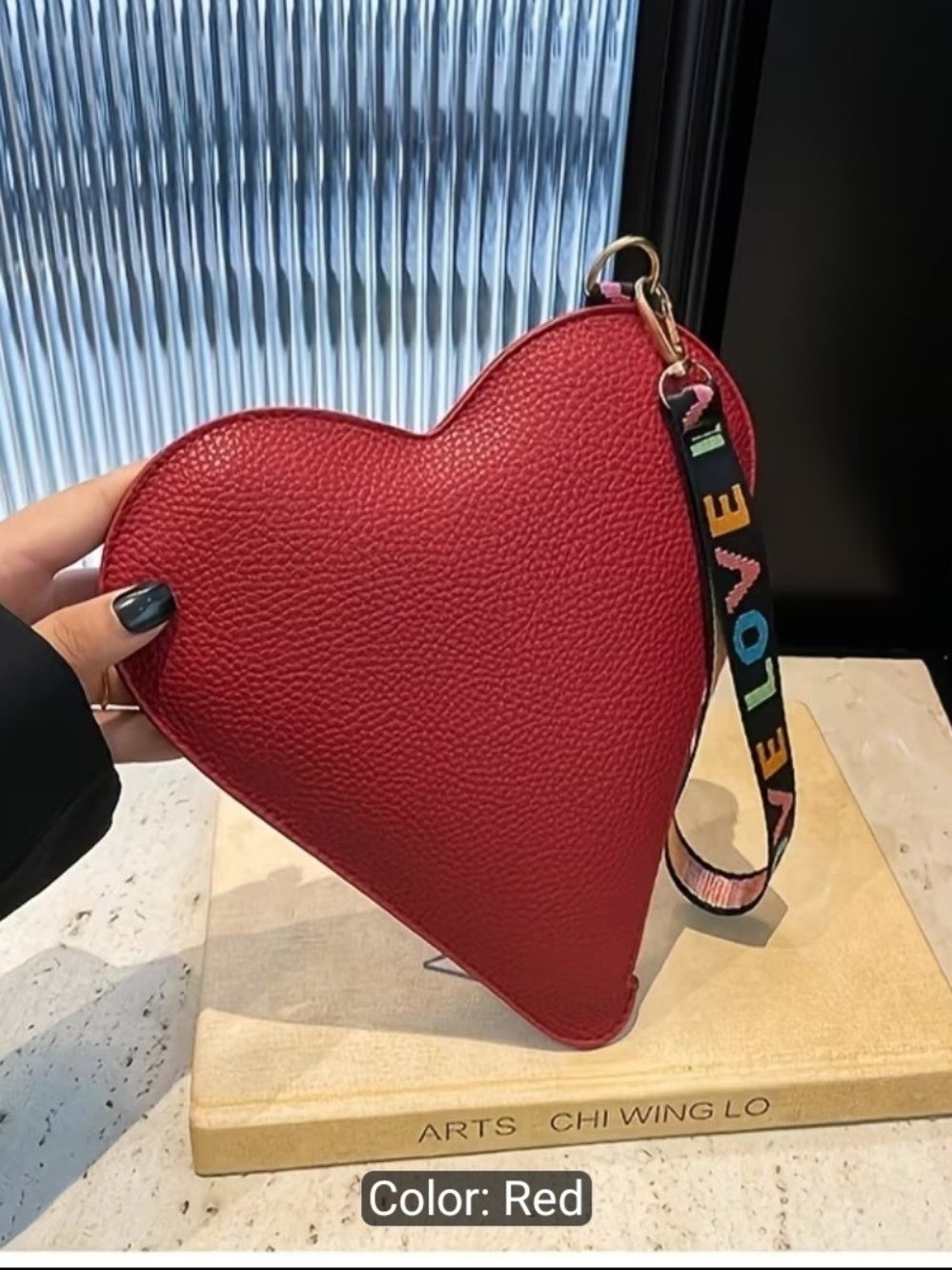 Red Heart-Shaped Wristlet Bag with Love Strap